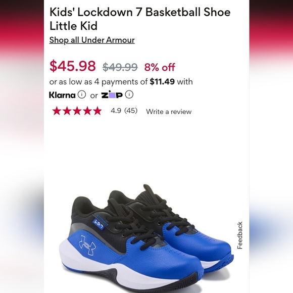 Under Armour Kids' Black and Blue Sneakers - Picture 5 of 5